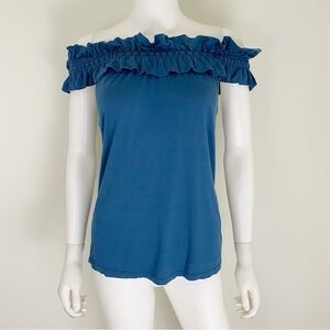 BCBGMaxAzria Teal Blue Off-Shoulder Ruffle Top